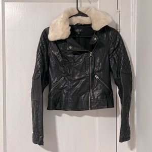 Topshop Quilted Faux Leather Jacket w/ detachable collar